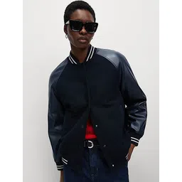 Marks & Spencer Women Geometric Striped Longline Varsity Jacket with Embroidered-picture-16