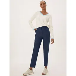 Marks & Spencer Women Navy Blue High-Rise Trousers-picture-26