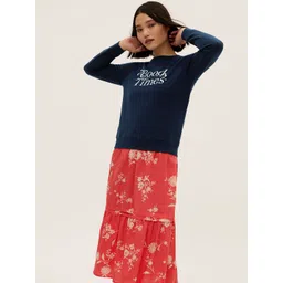 Marks & Spencer Women Navy Blue Printed Sweatshirt-picture-14