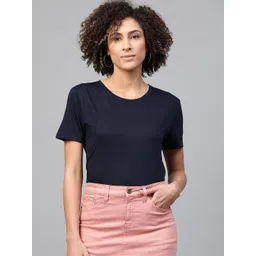 Marks & Spencer Women Navy Blue Solid Round Neck T-shirt-picture-18