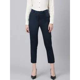 Marks & Spencer Women Navy Blue Solid Slim Fit Cropped Formal Trousers-picture-20