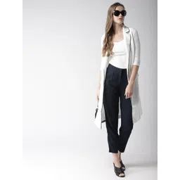 Marks & Spencer Women Navy Blue Tapered Fit Solid Cropped Trousers-picture-28