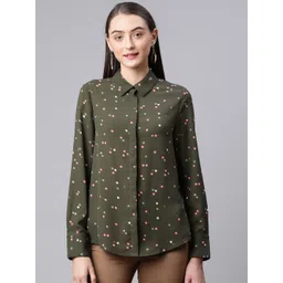 Marks & Spencer Women Olive Green Geometric Printed Casual Shirt-picture-30