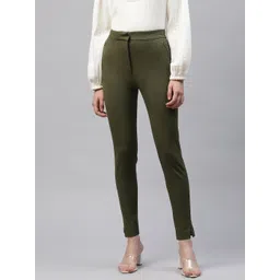 Marks & Spencer Women Olive Green Skinny Fit Trousers-picture-36
