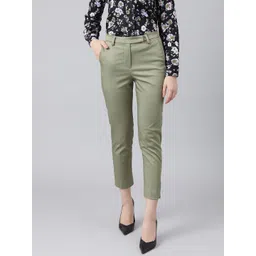 Marks & Spencer Women Olive Green Solid High-Rise Cigarette Trousers-picture-30
