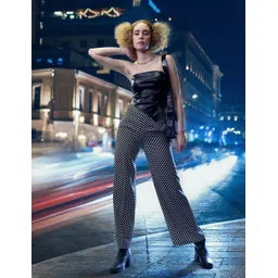 Marks & Spencer Women Polka Dot Printed Flared High-Rise Parallel Trousers-picture-25