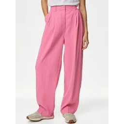 Marks & Spencer Women Straight Fit High-Rise Pleated Parallel Trousers-picture-29