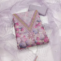 Maroosh Floral Printed Beads And Stones Organza Unstitched Dress Material-picture-32