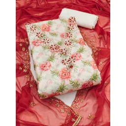 Maroosh Floral Printed Beads And Stones Unstitched Dress Material image 4