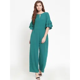 Martini Green Solid Flounce Sleeve Jumpsuit-picture-16