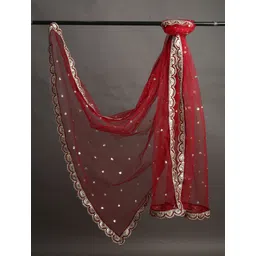 maruti krupa enterprise Net Embroidered Maroon Women Dupatta-picture-12