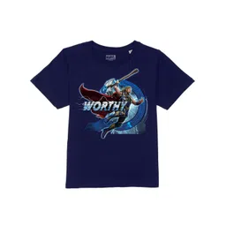Marvel by Wear Your Mind Boys Navy Blue & Red Thor Printed Pure Cotton T-shirt-picture-35