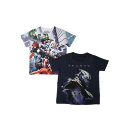 Marvel by Wear Your Mind Boys Pack Of 2 Avengers Printed Round Neck Pure Cotton T-shirts-picture-24