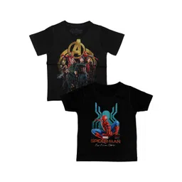 Marvel by Wear Your Mind Boys Pack Of 2 Black Avengers Printed Round Neck T-shirts-picture-27