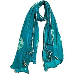 marwar & co. Women's Bandhani Tie-Dye Chiffon Dupatta in Turquoise Blue with Golden Gota Lace Border – Lightweight Ethnic Style Dupatta-picture-13