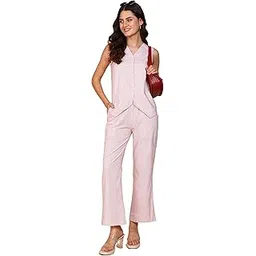 masalli fashion Women's Pink & White Pin Stripe Printed Waist-Coat Co-ord Set-picture-35