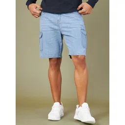 MASCLN SASSAFRAS Men Blue Denim Cargo Shorts-image-21