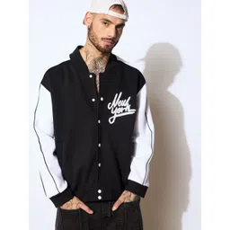 MASCLN SASSAFRAS Men Typography Fleece Varsity Jacket with Embroidered-picture-17