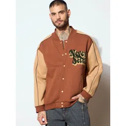MASCLN SASSAFRAS Men Typography Fleece Varsity Jacket with Embroidered-picture-18