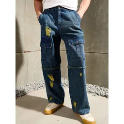 MASCLN SASSAFRAS Men Wide Leg Mid-Rise Mildly Distressed Cargo Styles Jeans-picture-37