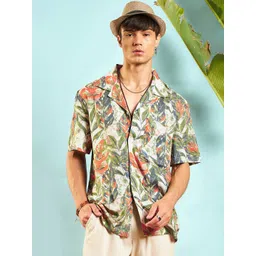 MASCLN SASSAFRAS Unisex Relaxed Floral Opaque Printed Casual Shirt-image-44