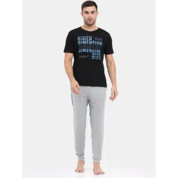 Masculino Latino Black & Grey Regular Fit Printed Nightwear Set-picture-32