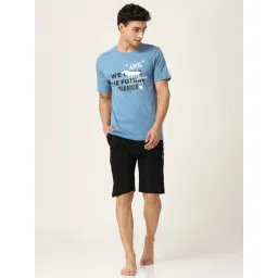 Masculino Latino Blue & Black Regular Fit Printed Nightwear Set-picture-17