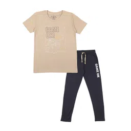 Masculino Latino Boys Beige & Black Pure Cotton Printed T-shirt with Pyjama-picture-55