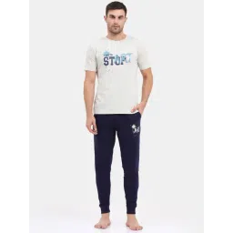 Masculino Latino Grey & Blue Regular Fit Printed Nightwear Set-picture-34