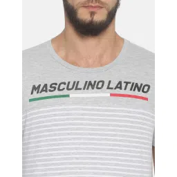 Masculino Latino Grey Cotton Regular Fit Striped T-Shirt image 4