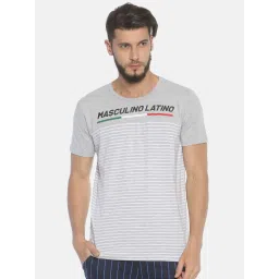 Masculino Latino Grey Cotton Regular Fit Striped T-Shirt image 1