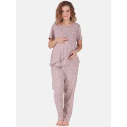Masha Women Purple Maternity Printed Night suit-picture-25