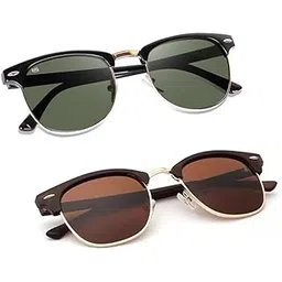 mashamart Club Master Riding Glasses (Pack Of 2) 100% Uv Protection,Mirrored Sunglasses For Men & Women Combo,Round-picture-53