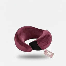 MASHUR FAB - Memory Foam Travel Neck Pillow for Airplane, Car & Office | Soft Velvet Cover, Ergonomic 360° Support Cushion for Sleeping & Neck Pain Relief | Washable Cover (Maroon)-image-1