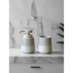 Mason Home Beige & White 2 Pieces Textured Polyresin Soap Dispensers-picture-12