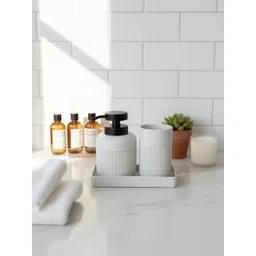 Mason Home Off White & White 3 piece Textured PVC Bath Accessories Set-picture-15