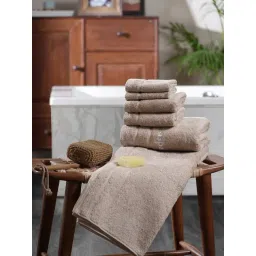 Maspar Amor Beige 650 GSM Bamboo & Cotton Bordered Hand, Face and Bath Towel - Set of 6-picture-45