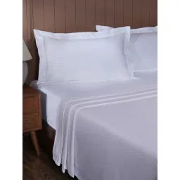 Maspar Aurelius White Cotton Stripes 200 TC King Flat Bedsheet with 2 Pillow Cases-picture-12