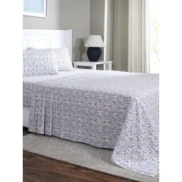 Maspar Avery Rust Cotton Geometric 144 TC King Flat Bedsheet with 2 Pillow Cases-picture-34