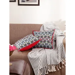 MASPAR Black & White 2 Pieces Geometric Printed Cotton Square Cushion Covers-picture-37