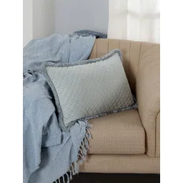 MASPAR Blue & Grey Embroidered Pure Cotton Rectangle Cushion Cover-picture-18