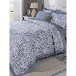 MASPAR Blue & Grey Floral Printed Pure Cotton Double King Regular Bedding Set-picture-12