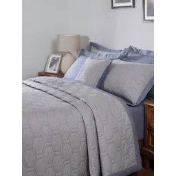 MASPAR Blue & Grey Striped Cotton Double Queen Superfine Bedding Set-picture-24