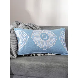MASPAR Blue & White Embroidered Medium Rectangle Cushion Cover-picture-27