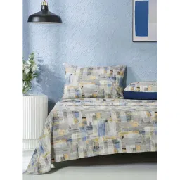 Maspar Blue Cotton Printed 1 Bedsheet with 2 Pillow Case 200 TC image 1