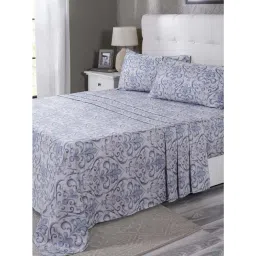 Maspar Blue Cotton Printed 1 Bedsheet with 2 Pillow Case 400 TC-picture-16