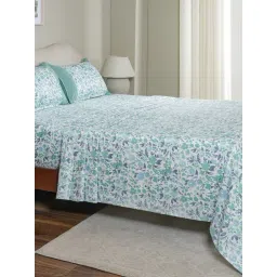 Maspar Blue Cotton Printed 200 TC King Flat Bedsheet with 2 Pillow Covers-picture-36