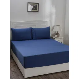 Maspar Colorart Eden Denim Blue 144 TC Cotton Double Fitted Bed Sheet With 2 Pillow Covers-picture-43
