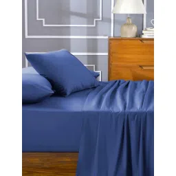 Maspar Colorart Eden Denim Blue 144 TC Cotton King Bed Sheet With 2 Pillow Covers-picture-39