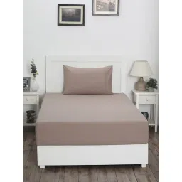 Maspar Colorart Slumber Beige 200 TC Cotton Single Size Bed Sheet with 1 Pillow Cover-picture-12